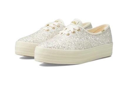 Женские кеды Keds Point Lace Up, кремовые с блёстками