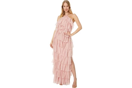 Платье Betsy & Adam Long Mesh Multi Tier Tie Neck