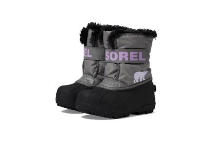 Ботинки SOREL Kids Childrens Snow Commander (Toddler/Little Kid) chrome grey/euphoric lilac