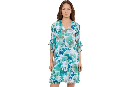 Платье Calvin Klein 3/4 Sleeve Chiffon Floral Shift Dress