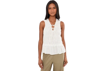 Топ Liverpool Los Angeles Sleeveless Tie Front Woven Top with Smocking