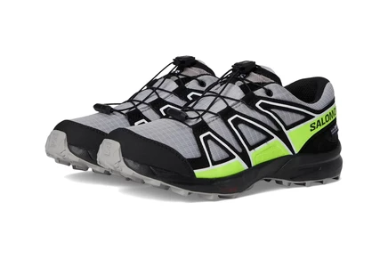 Salomon Kids Speedcross Waterproof (Little Kid/Big Kid) alloy/black/green gecko