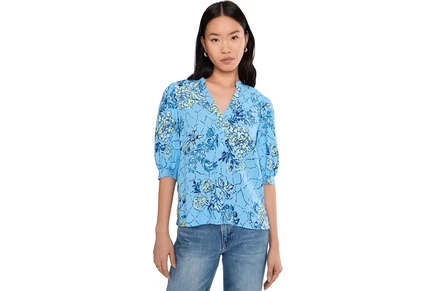 Lilly Pulitzer Mialeigh Elbow Sleeve Linen Top bellevue blue breakers beach