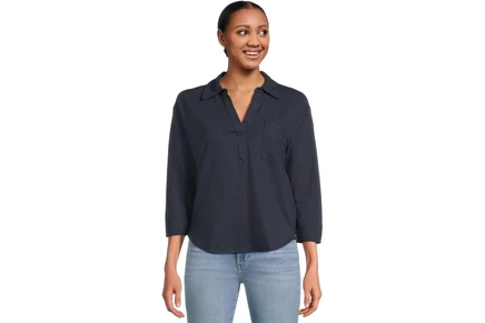 L.L.Bean Cotton Linen Tee Splitneck classic navy