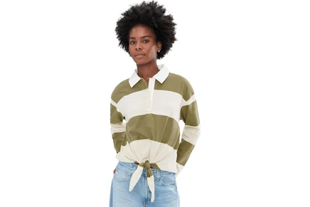 Женский топ Sanctuary Rugby Tie Front Tee, оливково‑зелёный/молочный