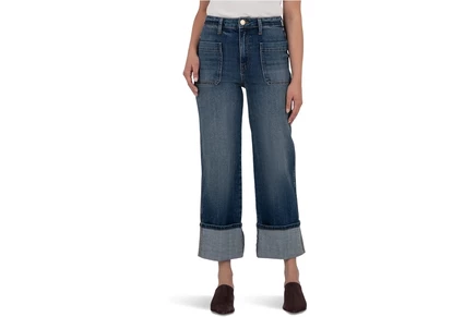 Джинсы KUT from the Kloth Sienna High-Rise Straight Leg-Roll Up Patch Pocket in Serene