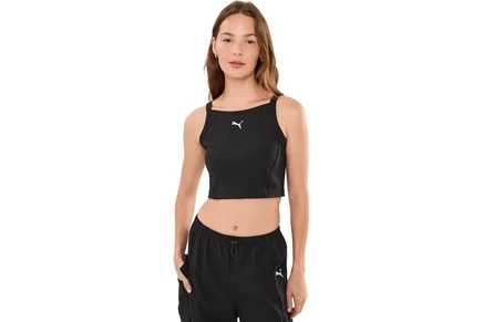 Женский укороченный топ PUMA Essentials в рубчик, черный