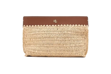 Женская сумка Lauren Ralph Lauren Leather-Trim Crocheted Straw Large Pouch
