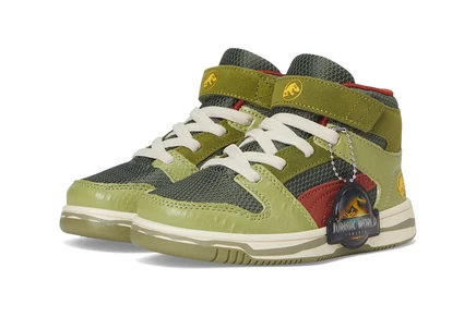 PUMA Kids Rebound Layup Mid Jurassic World Hook and Loop Shoes (Little Kid) green moss/mars red/yellow sizzle