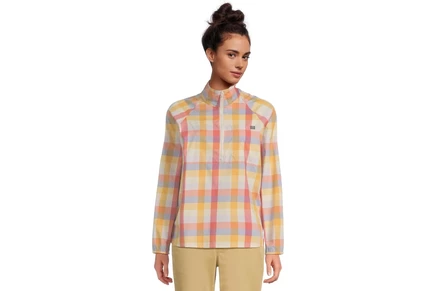 Женская рубашка L.L.Bean Everyday SunSmart Quarter-Zip Pullover Colorblock Woven Shirt