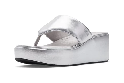 Женские босоножки FitFlop Platfforms с танкеткой, серебристые