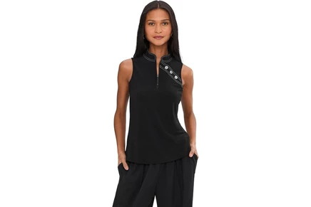 Jamie Sadock Solid Sleeveless Polo In Cloud Fabric black