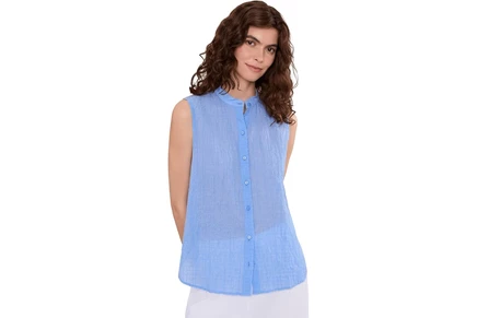 Женская футболка Eileen Fisher Cotton Microstripe Pucker Mandarin Collar Shirt