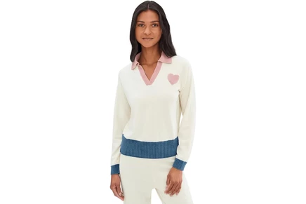Женский свитшот Barefoot Dreams CozyChic Ultra Lite Color Block Heart Collared Pullover