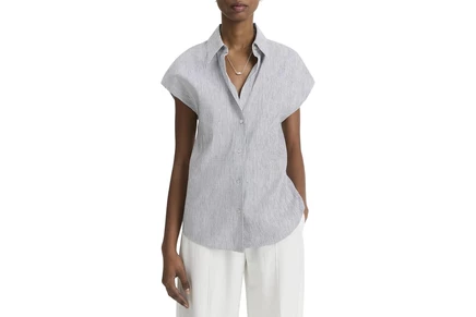 Vince Ticking Stripe Cap Sleeve Blouse iris slate/off-white
