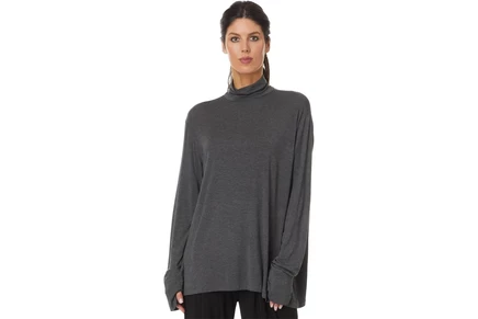Norma Kamali Long Sleeve Turtleneck Easy Fit Top dark grey