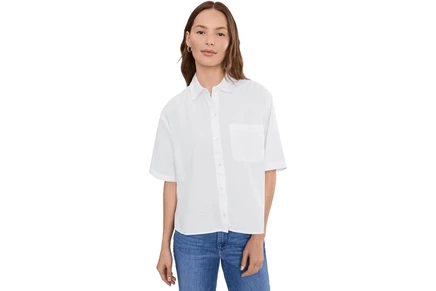 Lilla P Linen Blend Boyfriend Button Down white