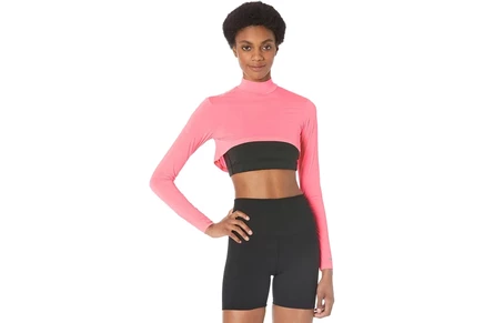 Jamie Sadock Sunsense 35 SPF Lightweight Long Sleeve Mock Neck Crop Layering Top mimosa/sassy