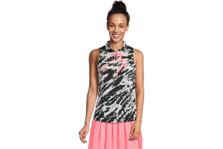Jamie Sadock Rorschach Print Full Button-up Front Sleeveless Top flamingo pink