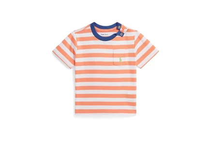 Polo Ralph Lauren Kids Striped Cotton Jersey Pocket Tee (Infant) poppy/white
