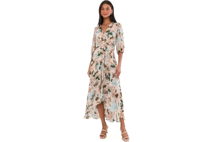 Платье Calvin Klein 3/4 Sleeve Floral Chiffon High-Low Midi
