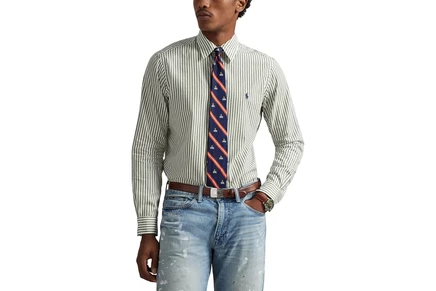 Мужская полосатая рубашка Polo Ralph Lauren Classic Fit, белая/green trail