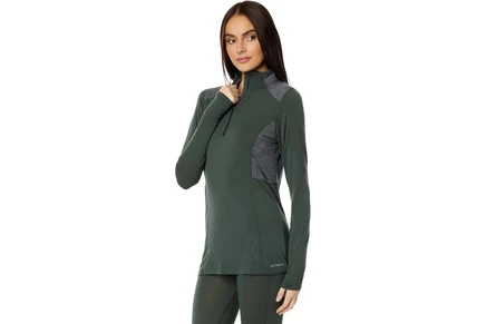 Женская термофутболка Hot Chillys Zip-T, оливково-серый