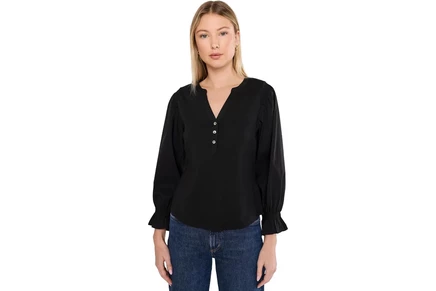 Топ Liverpool Los Angeles 3/4 Sleeve Knit-to-Woven Top w/ Smocking