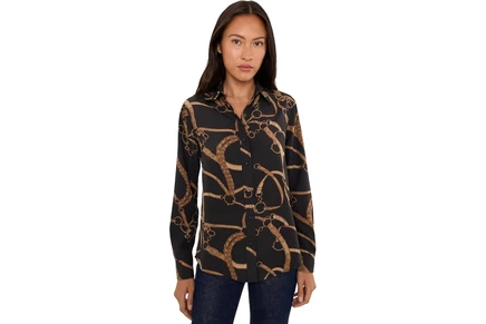 Женская футболка Lauren Ralph Lauren Petite Classic Fit Belting-Print Crepe Shirt