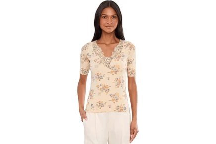 Женская футболка Lauren Ralph Lauren Floral Lace-Trim Rib-Knit Top