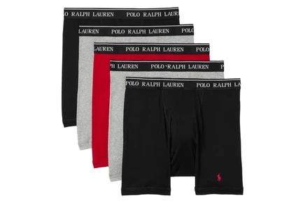 Мужские хлопковые боксер‑брифы Polo Ralph Lauren 5 шт., серый/красный/черный