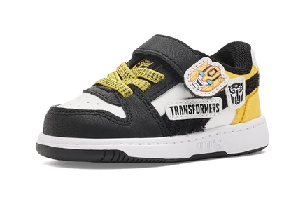 PUMA Kids Rebound Slam Lo Transformers Alternative Closure Shoes (Toddler) puma white/puma black/bright mango yellow