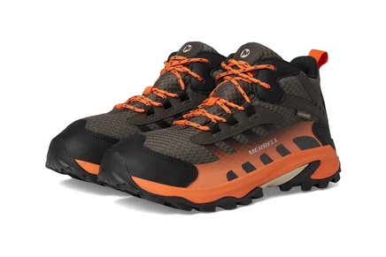 Мужские кроссовки Merrell Kids Moab Speed 2 Mid Waterproof (Little Kid/Big Kid) gunsmoke/orange
