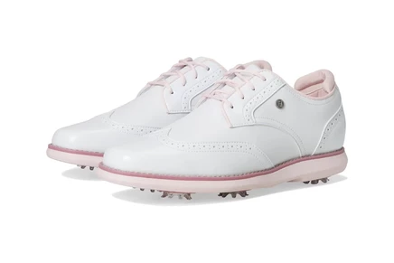 Женские гольф туфли FootJoy Traditions Shield Tip, белые с розовым