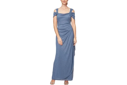 Платье Alex Evenings Long Glitter Mesh Cold Shoulder Dress