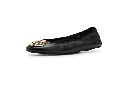 Женские балетки Tory Burch Reva Travel Ballet, черные/золотистые