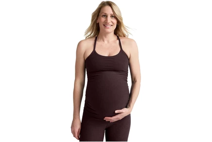 Beyond Yoga Spacedye Keep Your Cool Maternity Slim Racerback T dark chocolate heather