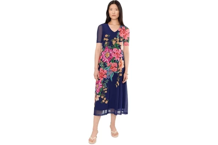 Платье Johnny Was Elbow Sleeve V-Neck Mesh Midi Dress - Celiora Navy