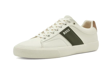 BOSS Aiden Logo Block Leather Low Top Sneakers open white