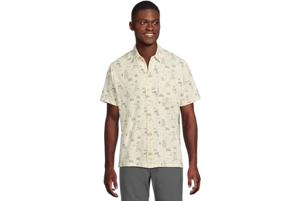 Мужская рубашка L.L.Bean Lakewashed Performance Button Front Shirt Short Sleeve Traditional Fit Print sailcloth scenic