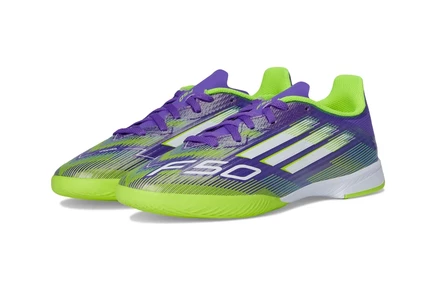 adidas Kids F50 League Indoor Cleats (Little Kid/Big Kid) purple rush/white/lucid lemon
