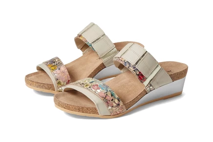 Naot Royalty soft ivory leather/golden floral leather