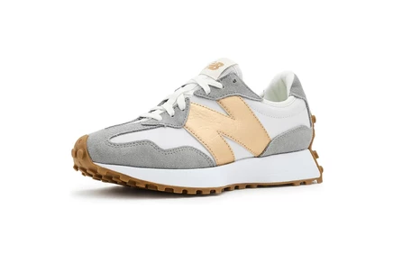 Женские кеды New Balance 327 замша/сетка, серо/золотистые