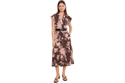 Платье Calvin Klein Short Sleeve Floral Commuter Belted A-Line Midi