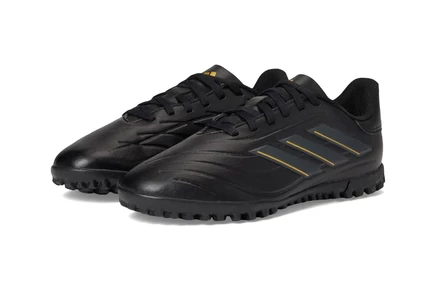 adidas Kids Copa Pure 2 Club Turf J (Little Kid/Big Kid) black/carbon/gold metallic