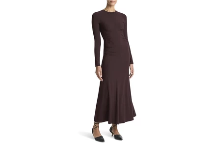 Платье Vince Long Sleeve Crew Curved Seam Rouched Dress