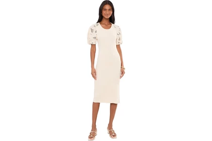 Платье Lauren Ralph Lauren Rib-Knit Cotton Eyelet-Puff-Sleeve Dress