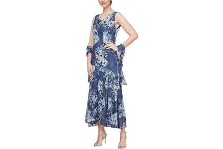 Платье Alex Evenings Tea Length Chiffon Burnout Dress