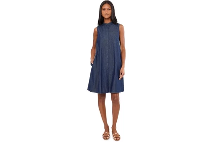 Платье Eileen Fisher Lightweight Organic Cotton Denim Mandarin Collar Dress