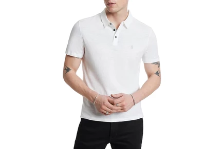 Футболка John Varvatos Victor Short Sleeve Slub Cotton Polo w/ Peace Sign Embroidery K5787Y2